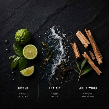 RESET scent characteristics – citrus, green notes, warm base – masculine linen detergent pod