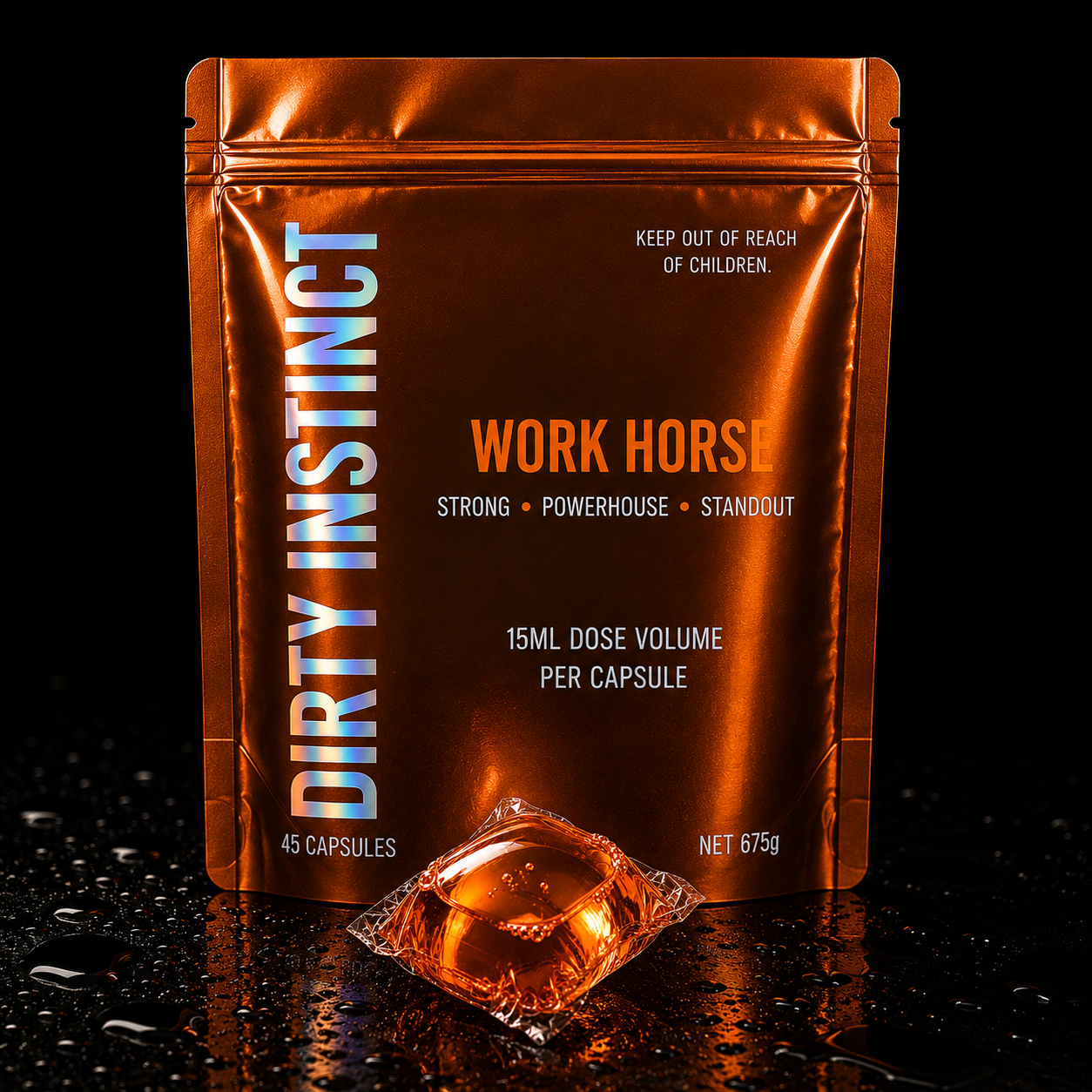 WORKHORSE mens laundry detergent pods by Dirty Instinct – masculine scent for workwear and gym gear